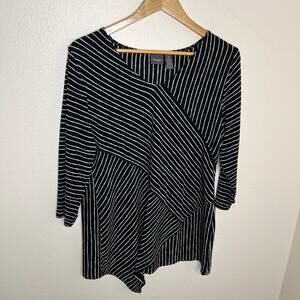 Travelers by Chico's Black White Stripe Asymmetrical Tunic Size 2 Medium
